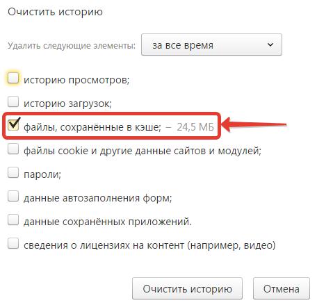 очистить кэш в Яндекс браузере